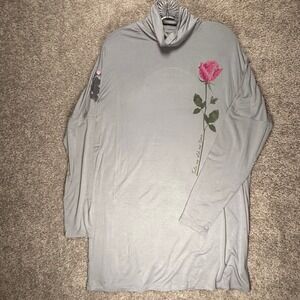 Disney Parks Beauty and the Beast Belle Rose Gray Cowl Neck Tunic Top Medium